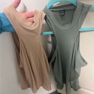 SHEIN Ribbed Tank Tops - Sage Green and Beige